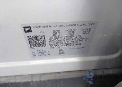 2021 Chevrolet Equinox Fwd 2Fl from USA, damaged, VIN 3GNAXJEV3MS160650